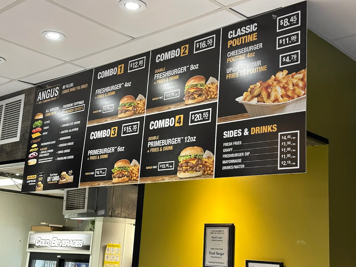 Menu, Fresh Burger Yonge Street