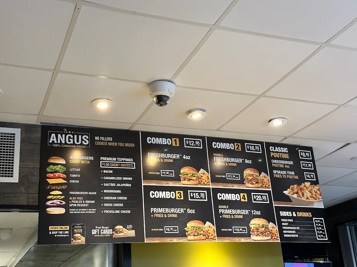 Menu, Fresh Burger Yonge Street