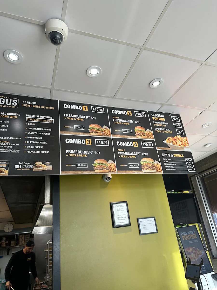 Menu, Fresh Burger Yonge Street