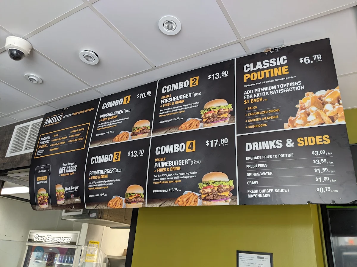 Menu, Fresh Burger Yonge Street
