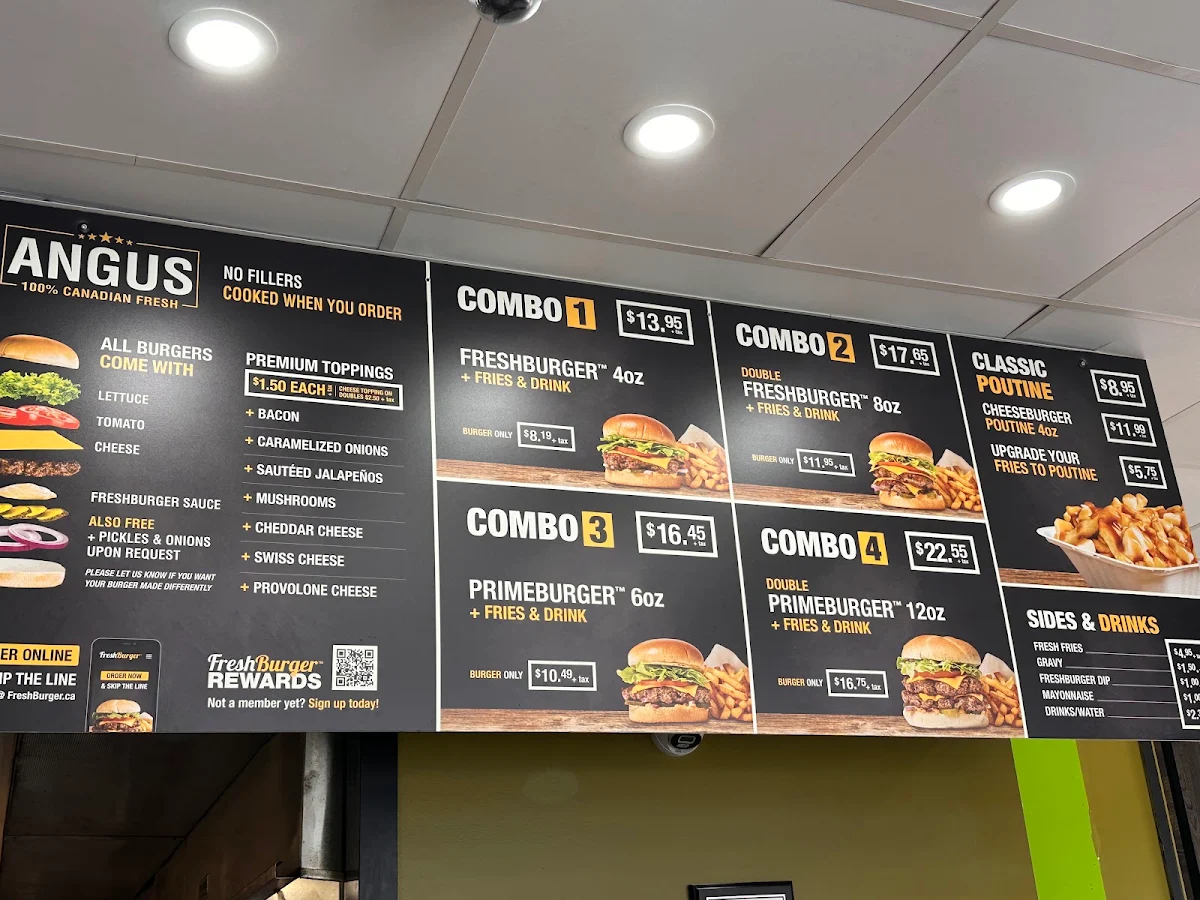 Menu, Fresh Burger Yonge Street