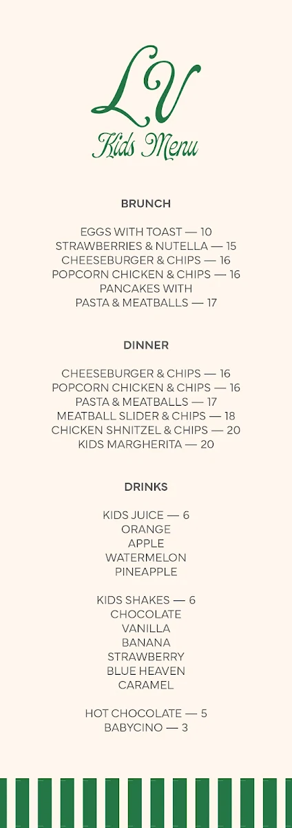 Menu, La Vallee Cafe/Restaurant Essendon