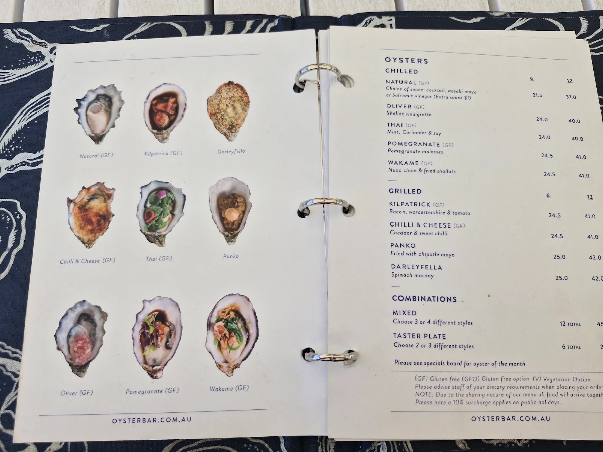 Menu, Oyster Bar Holdfast Shores