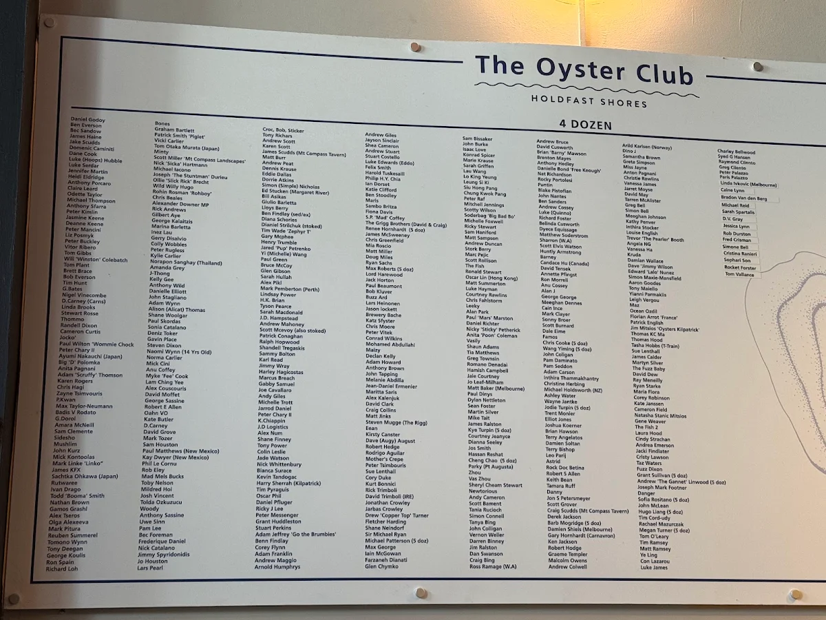 Menu, Oyster Bar Holdfast Shores