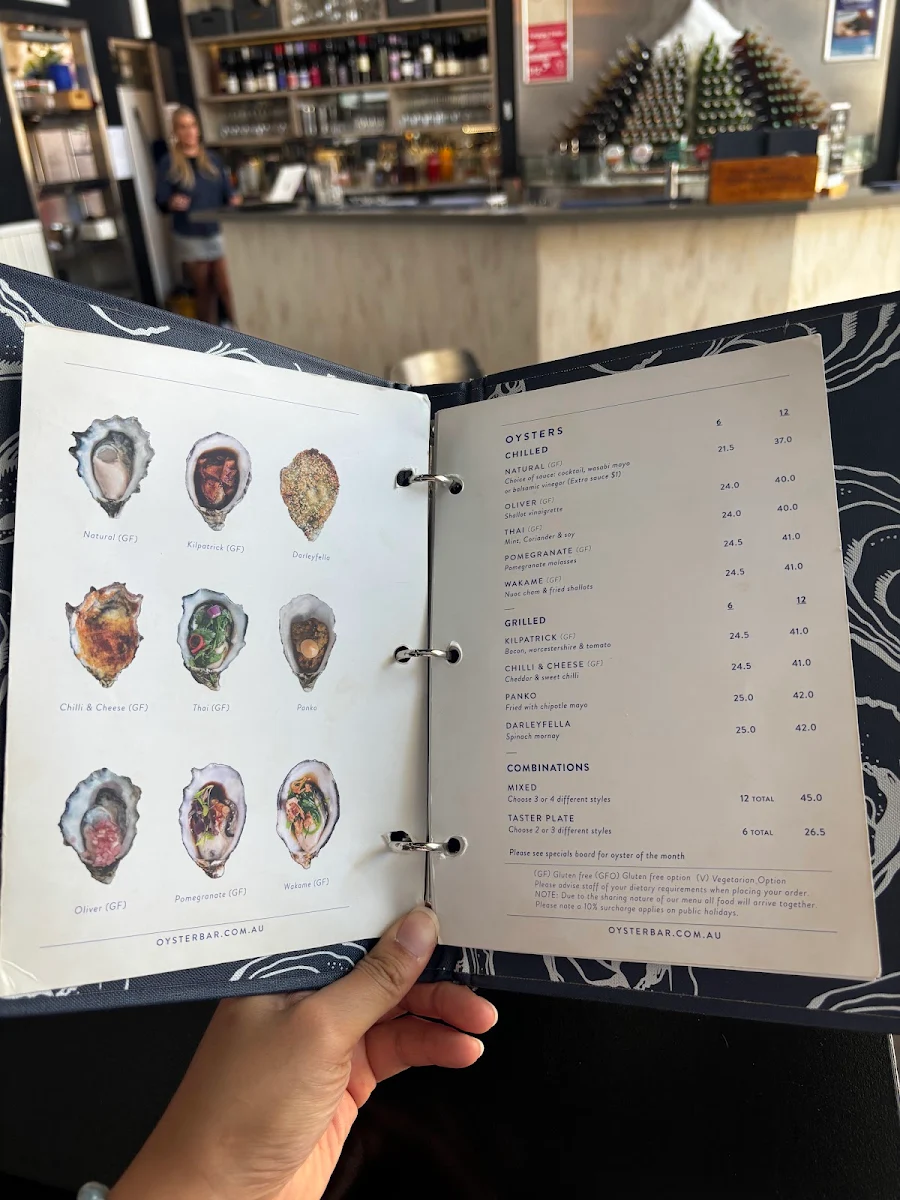 Menu, Oyster Bar Holdfast Shores