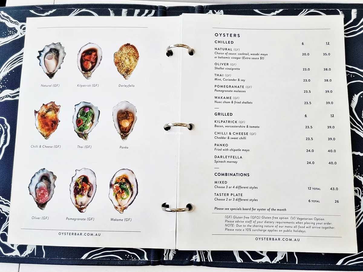 Menu, Oyster Bar Holdfast Shores