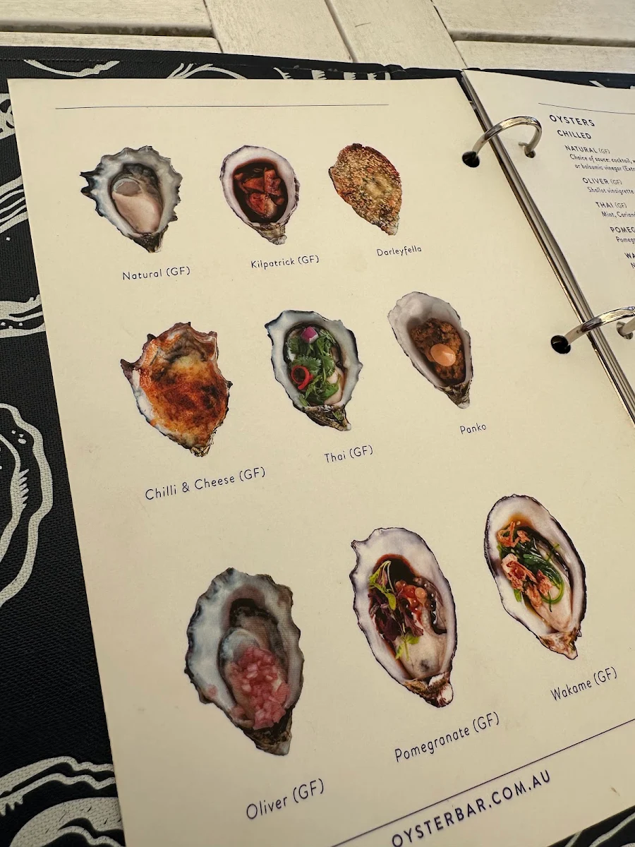 Menu, Oyster Bar Holdfast Shores