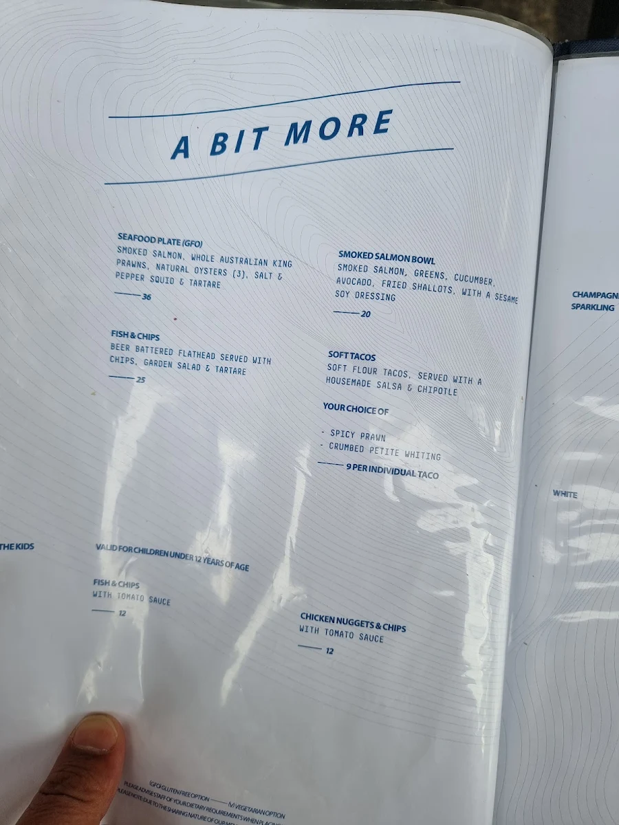 Menu, Oyster Bar Holdfast Shores