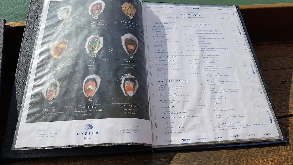 Menu, Oyster Bar Holdfast Shores