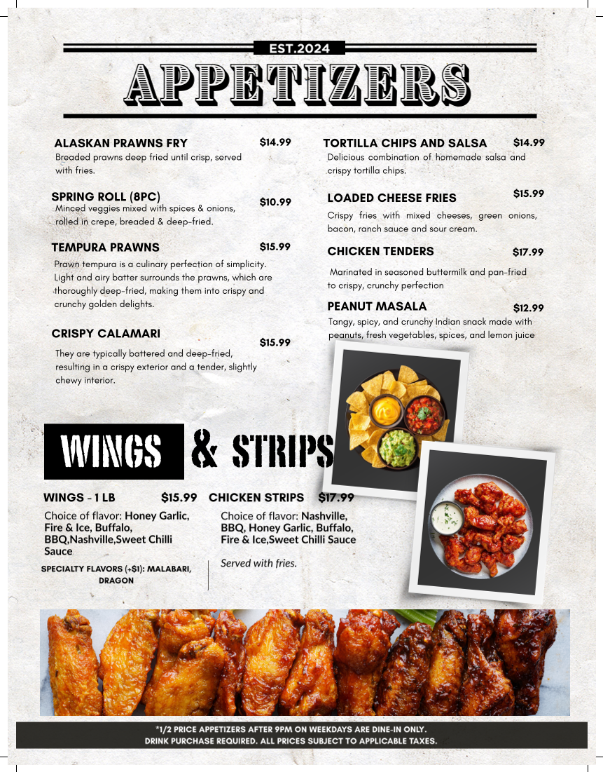 Menu, Malabari Bistro