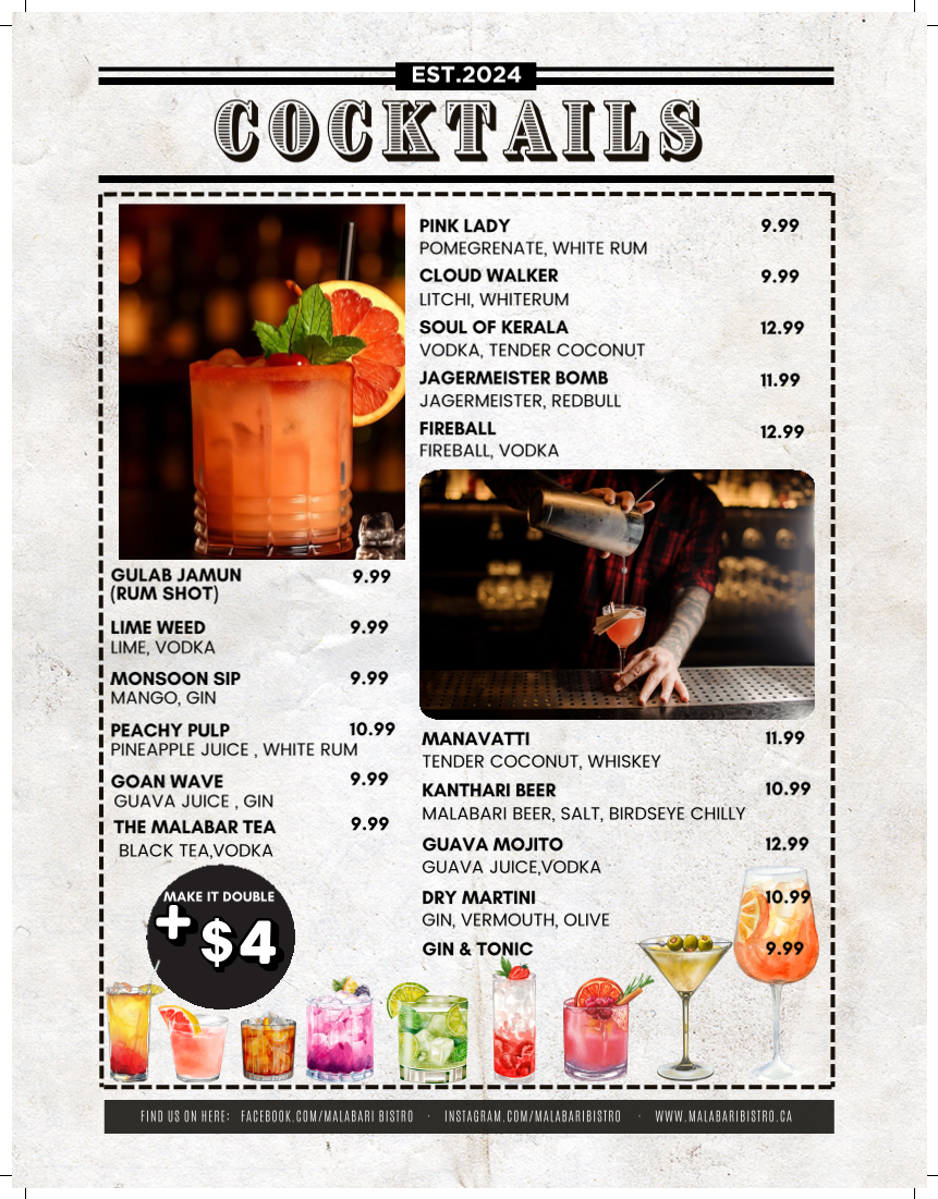 Menu, Malabari Bistro