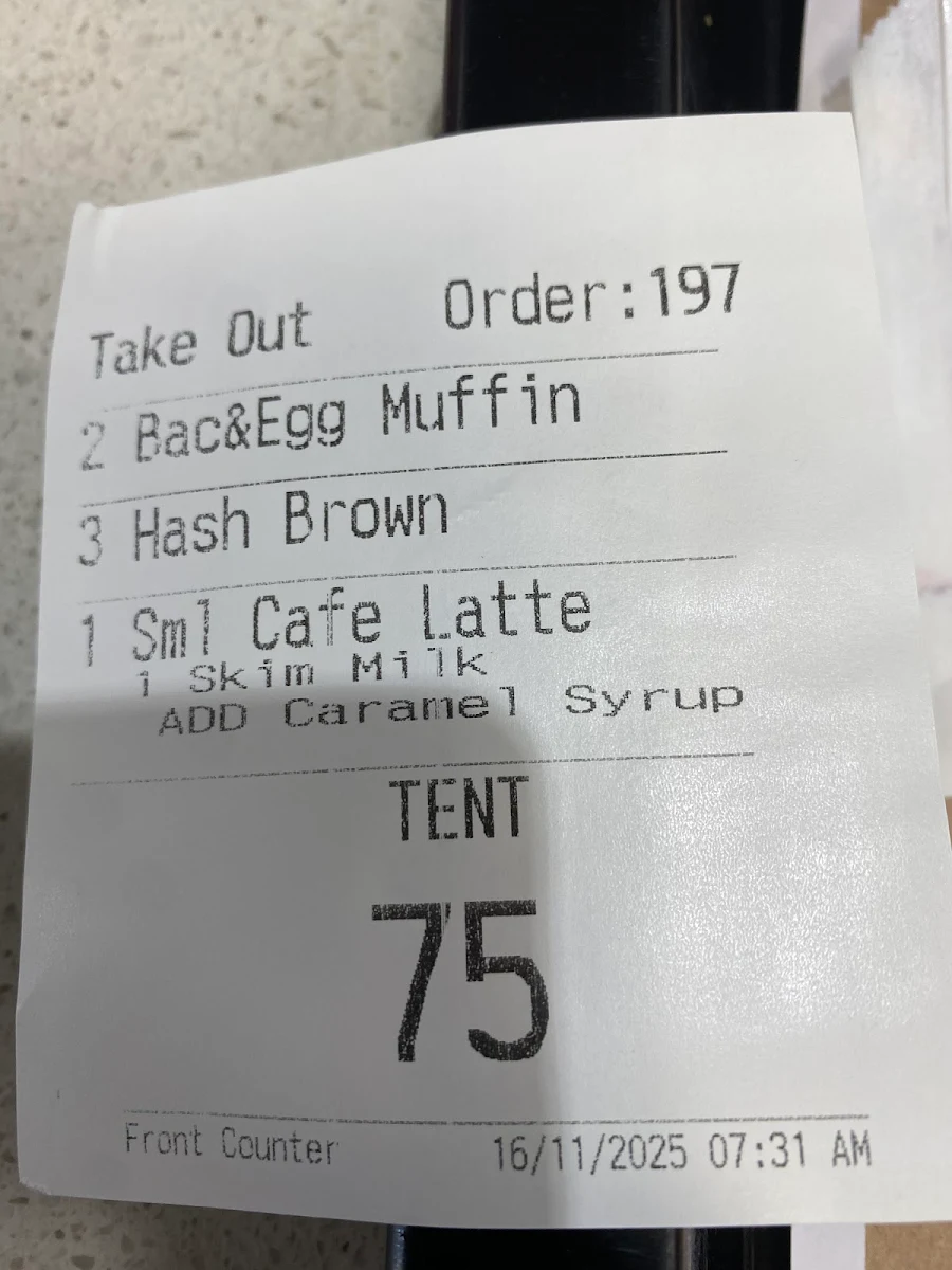 Menu, McDonald's Rosny Park