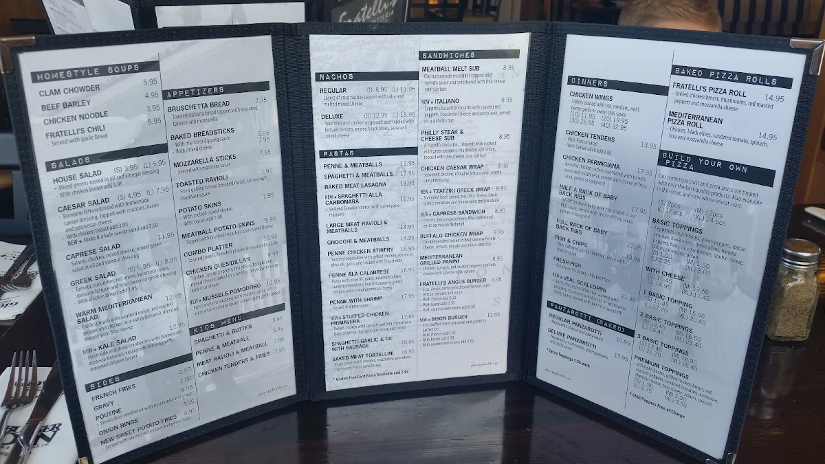 Menu, Fratelli's Kitchen