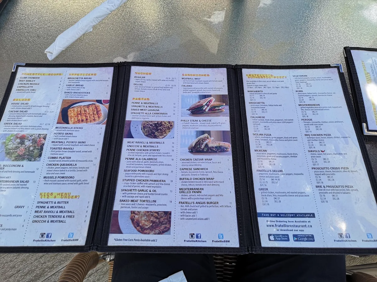 Menu, Fratelli's Kitchen