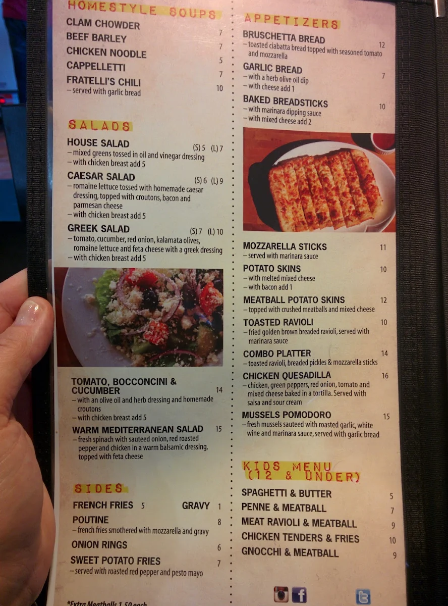 Menu, Fratelli's Kitchen