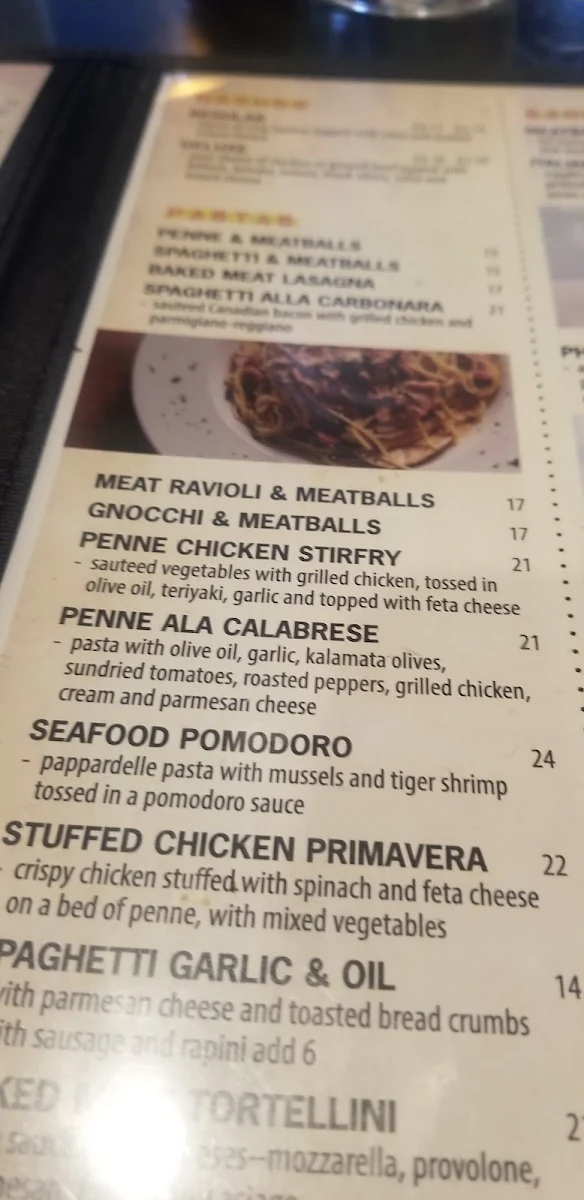 Menu, Fratelli's Kitchen