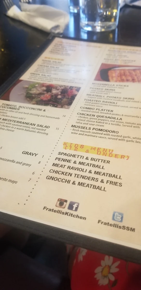 Menu, Fratelli's Kitchen