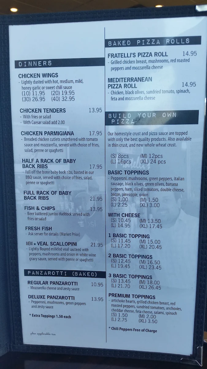 Menu, Fratelli's Kitchen