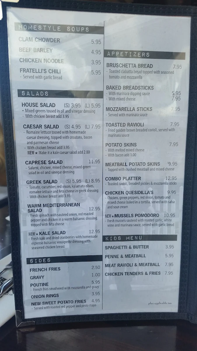 Menu, Fratelli's Kitchen