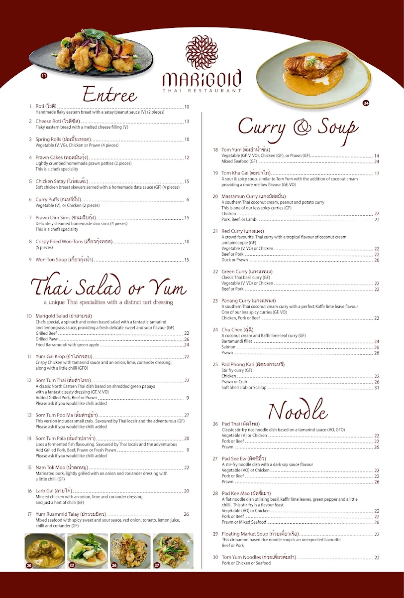 Menu, Marigold Thai