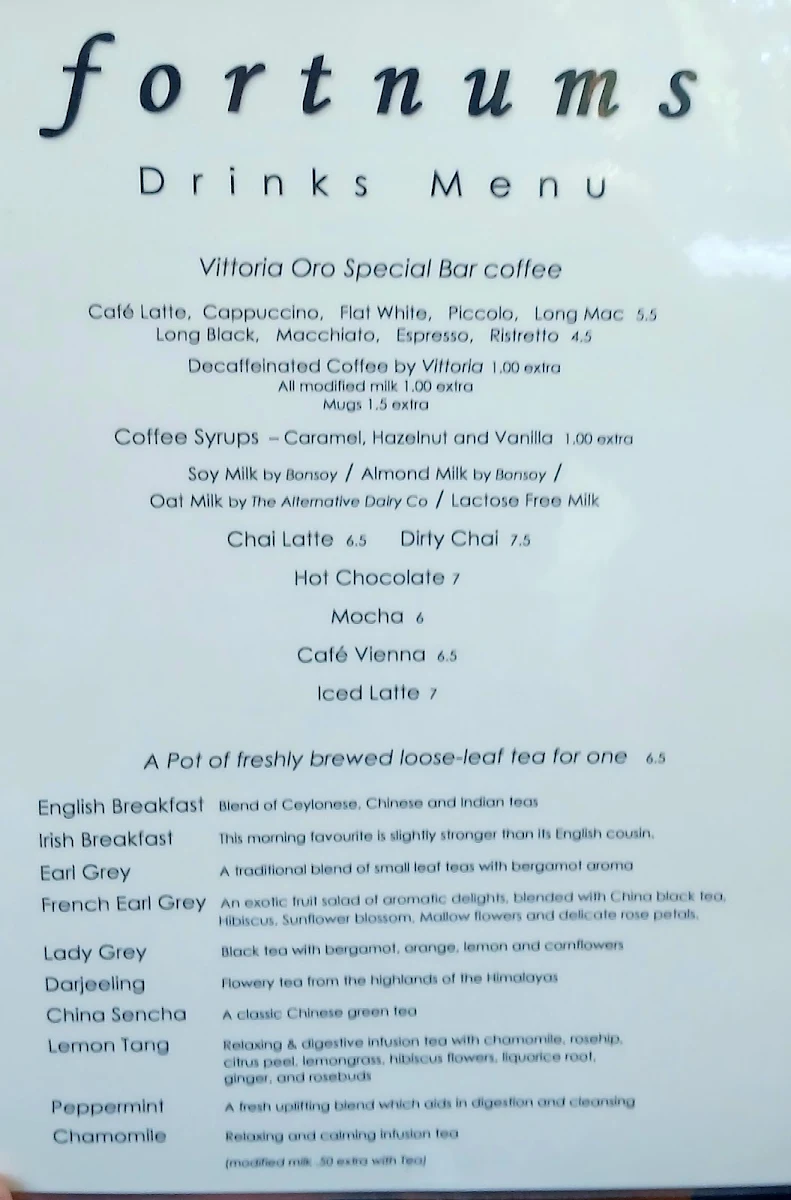 Menu, Fortnums Restaurant & Wedding Venue