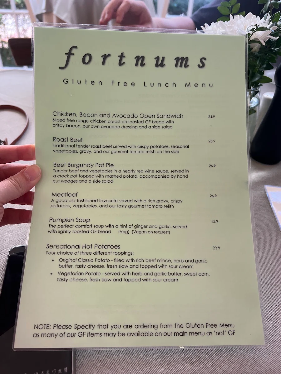 Menu, Fortnums Restaurant & Wedding Venue