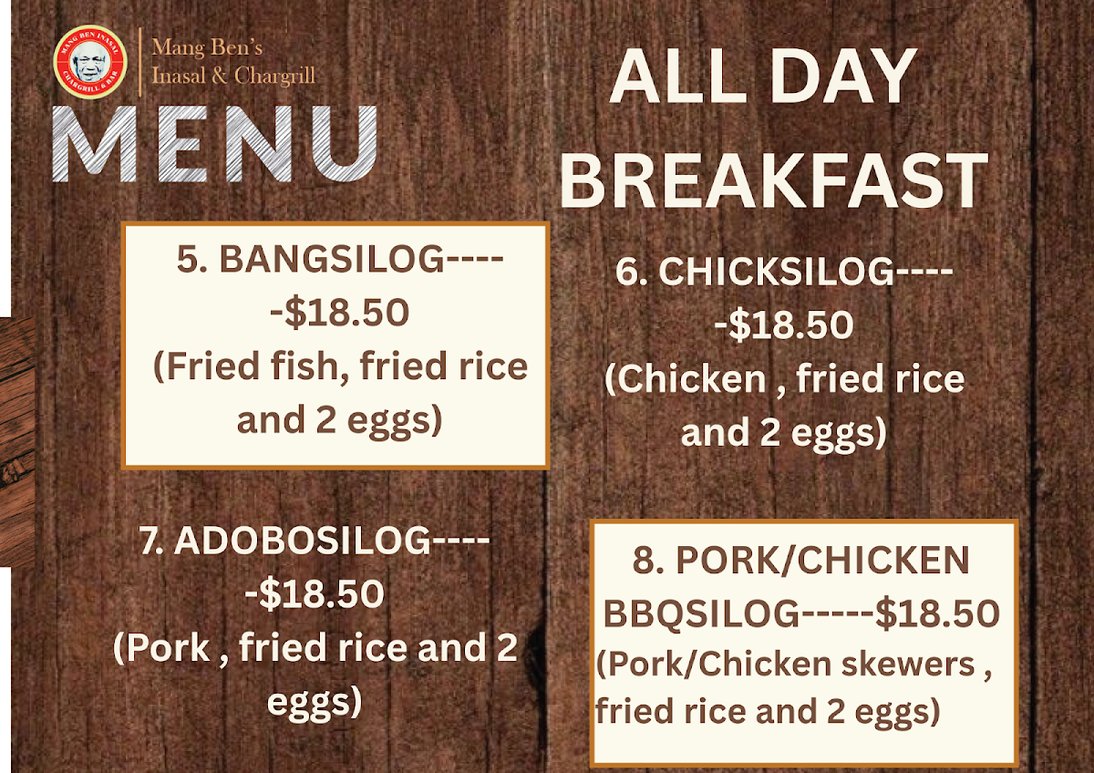 Menu, Mang Ben Inasal Chargrill & Bar