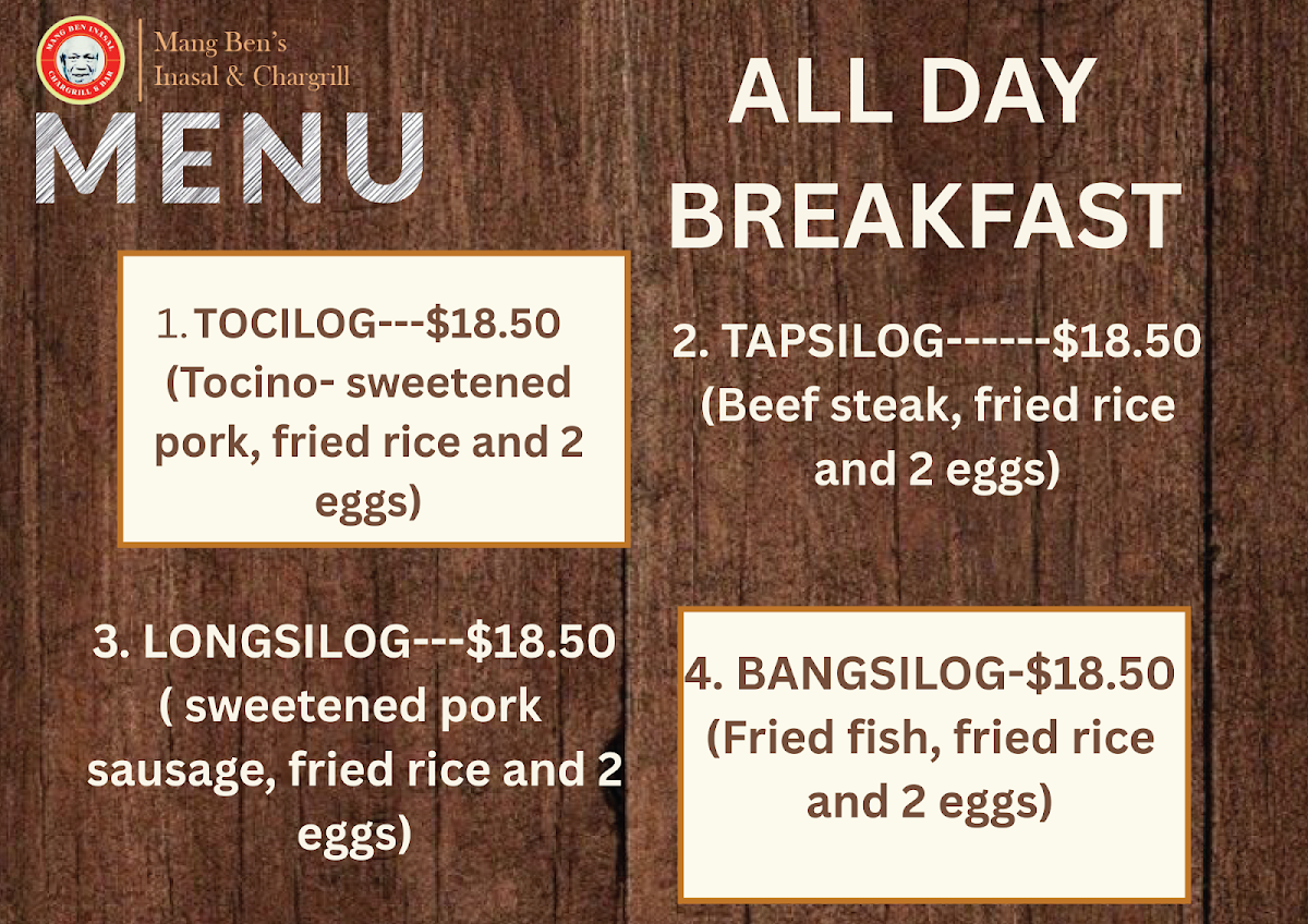 Menu, Mang Ben Inasal Chargrill & Bar