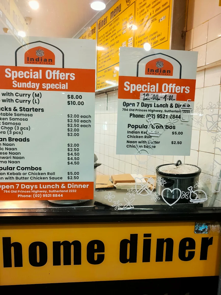 Menu, Indian Home Diner