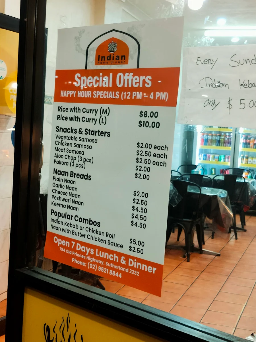 Menu, Indian Home Diner