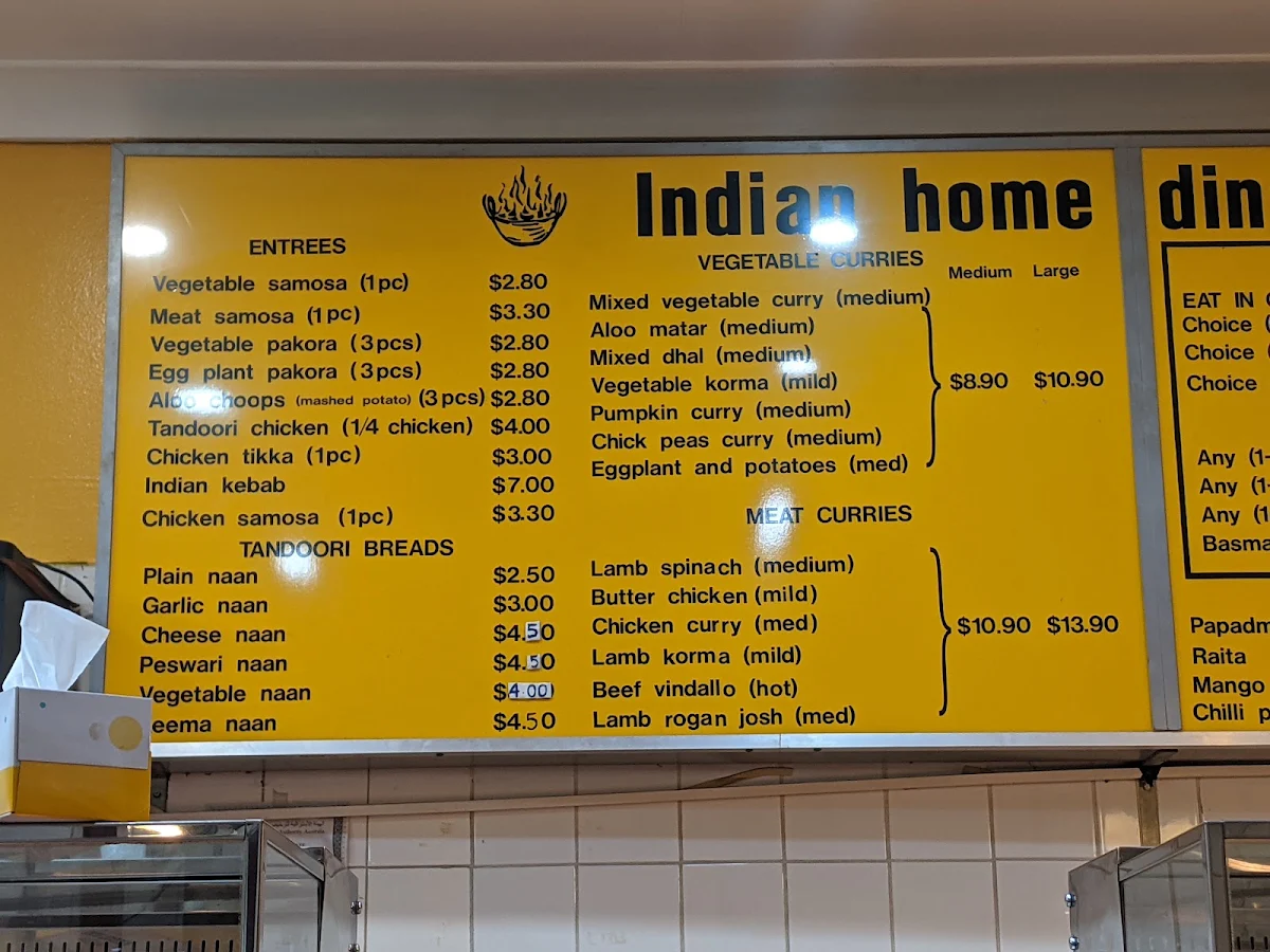 Menu, Indian Home Diner