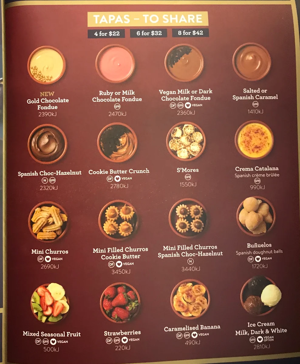 Menu, San Churro Docklands