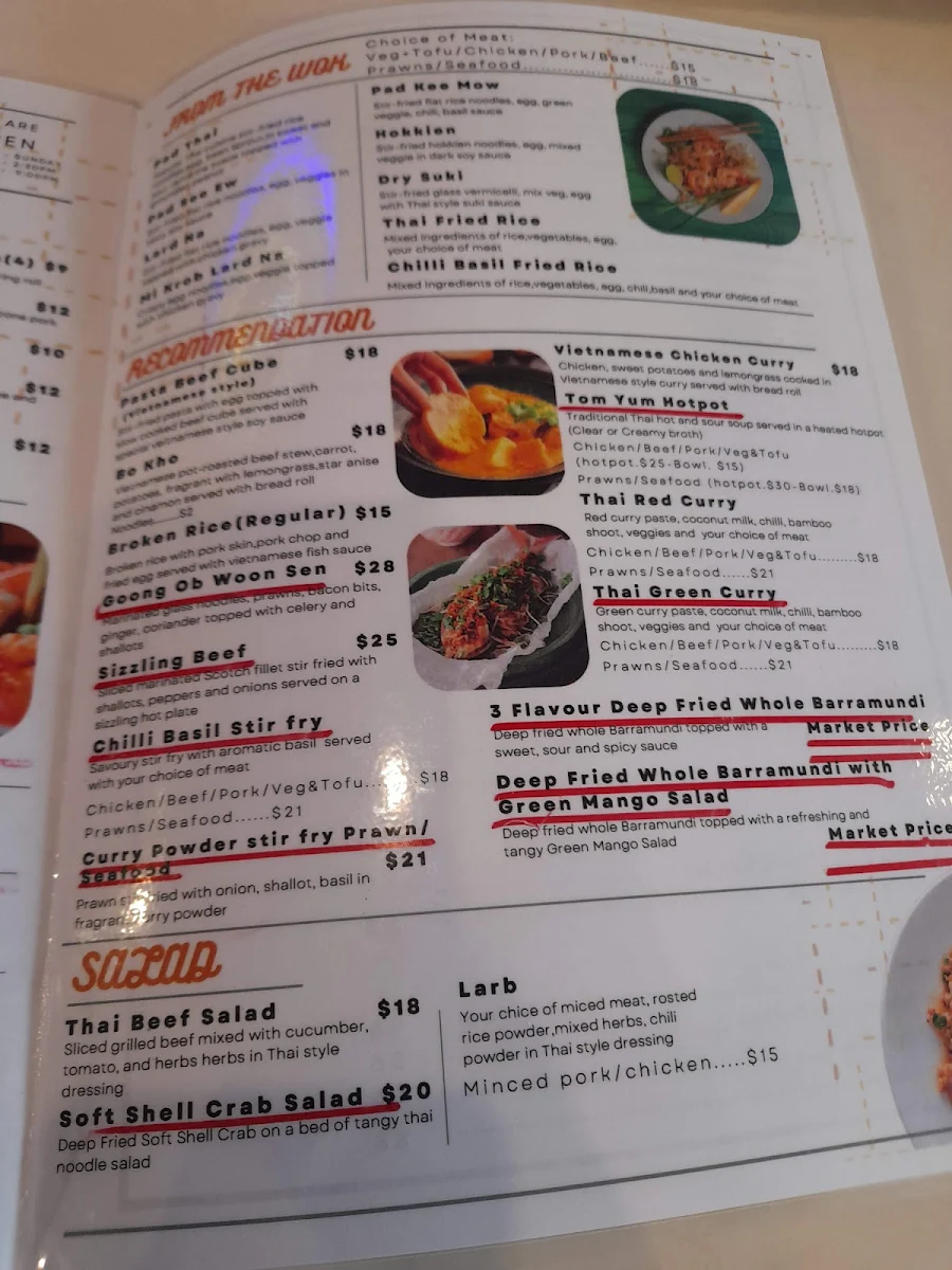 Menu, Edensor Noodle House