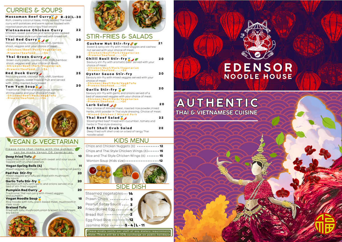 Menu, Edensor Noodle House