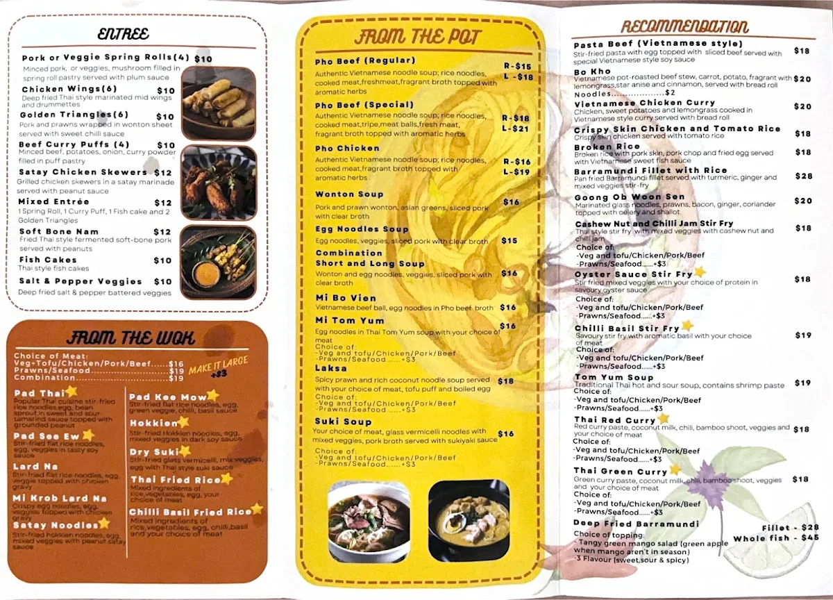 Menu, Edensor Noodle House