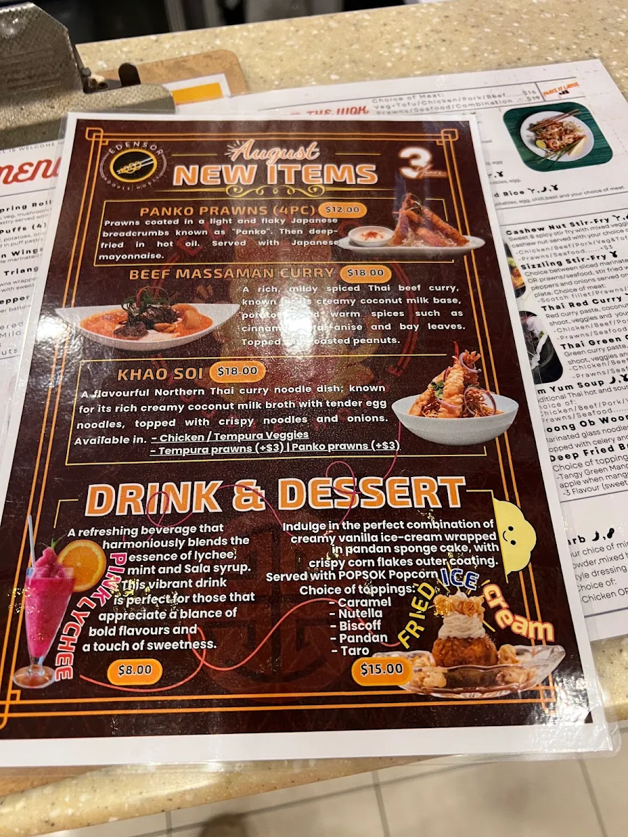 Menu, Edensor Noodle House