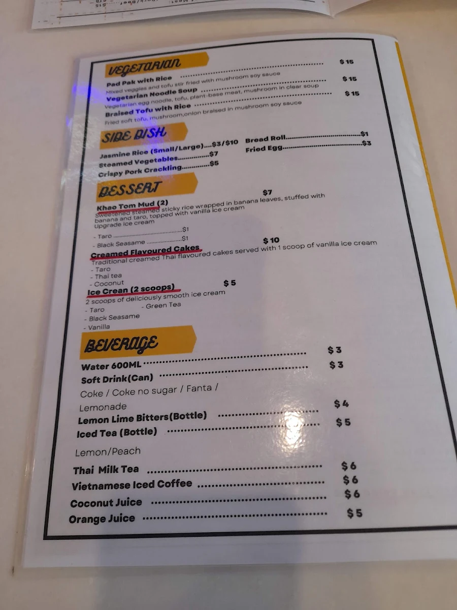 Menu, Edensor Noodle House