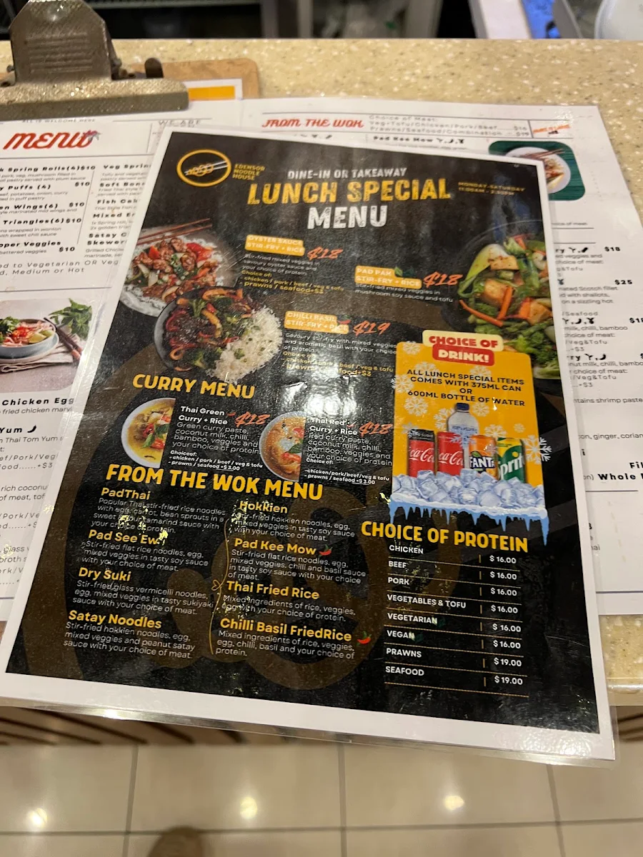 Menu, Edensor Noodle House
