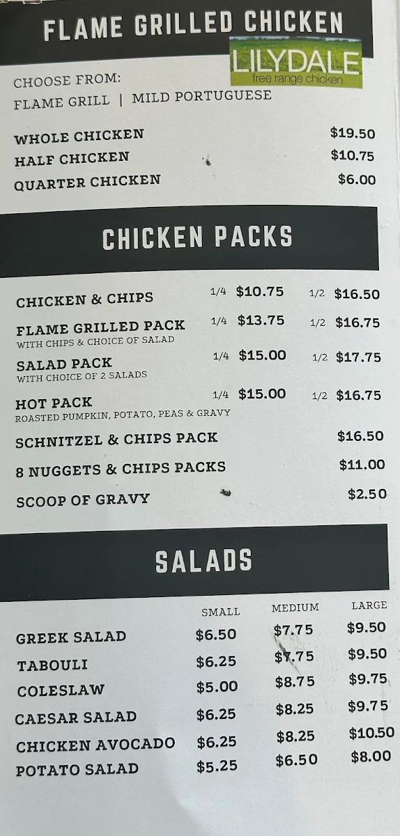 Menu, Bentleigh Free Range Flame Grilled Chicken Plus