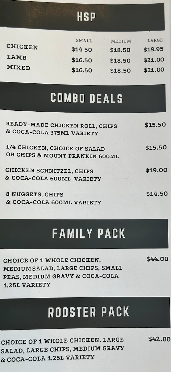 Menu, Bentleigh Free Range Flame Grilled Chicken Plus