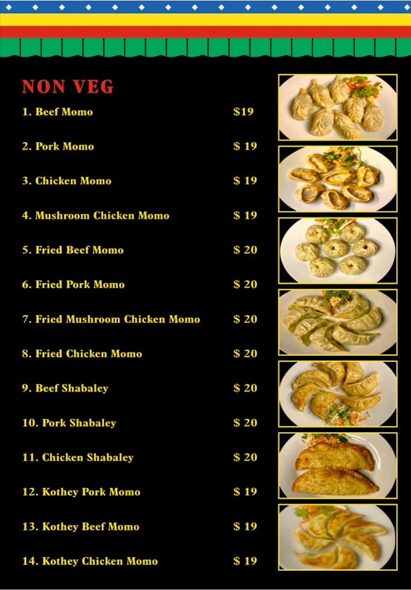 Menu, Tibet Momo Kitchen Byo