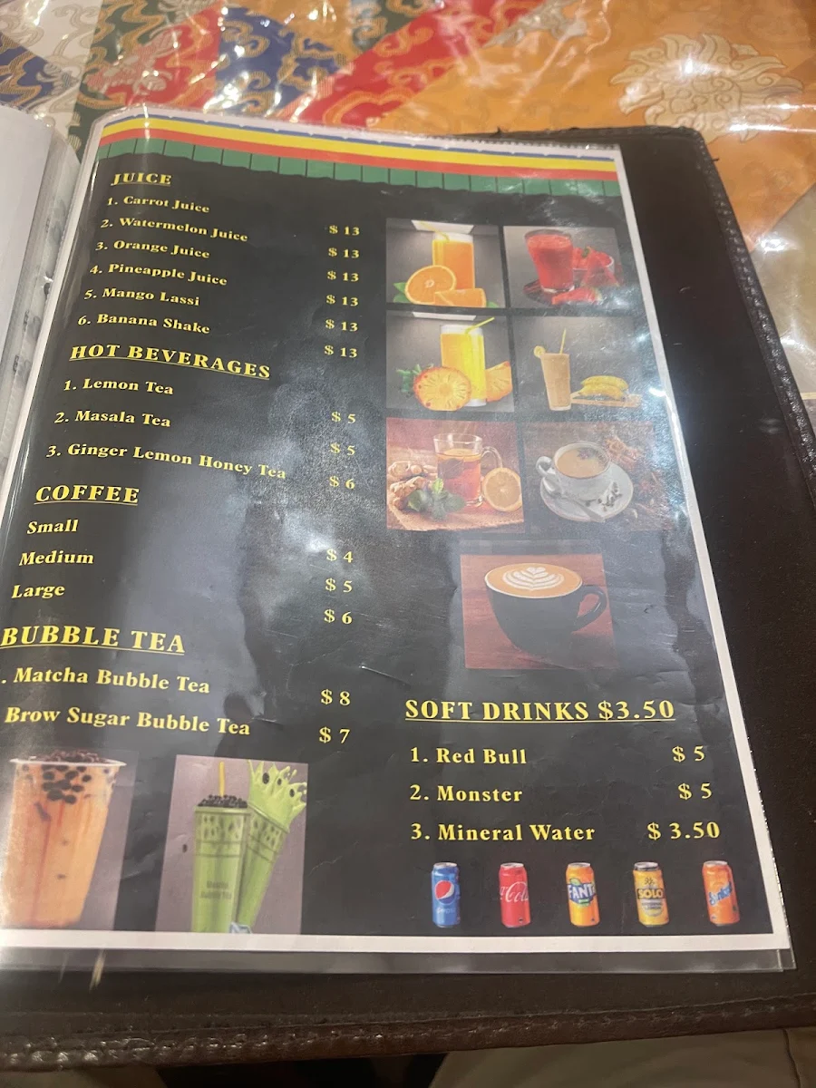 Menu, Tibet Momo Kitchen Byo