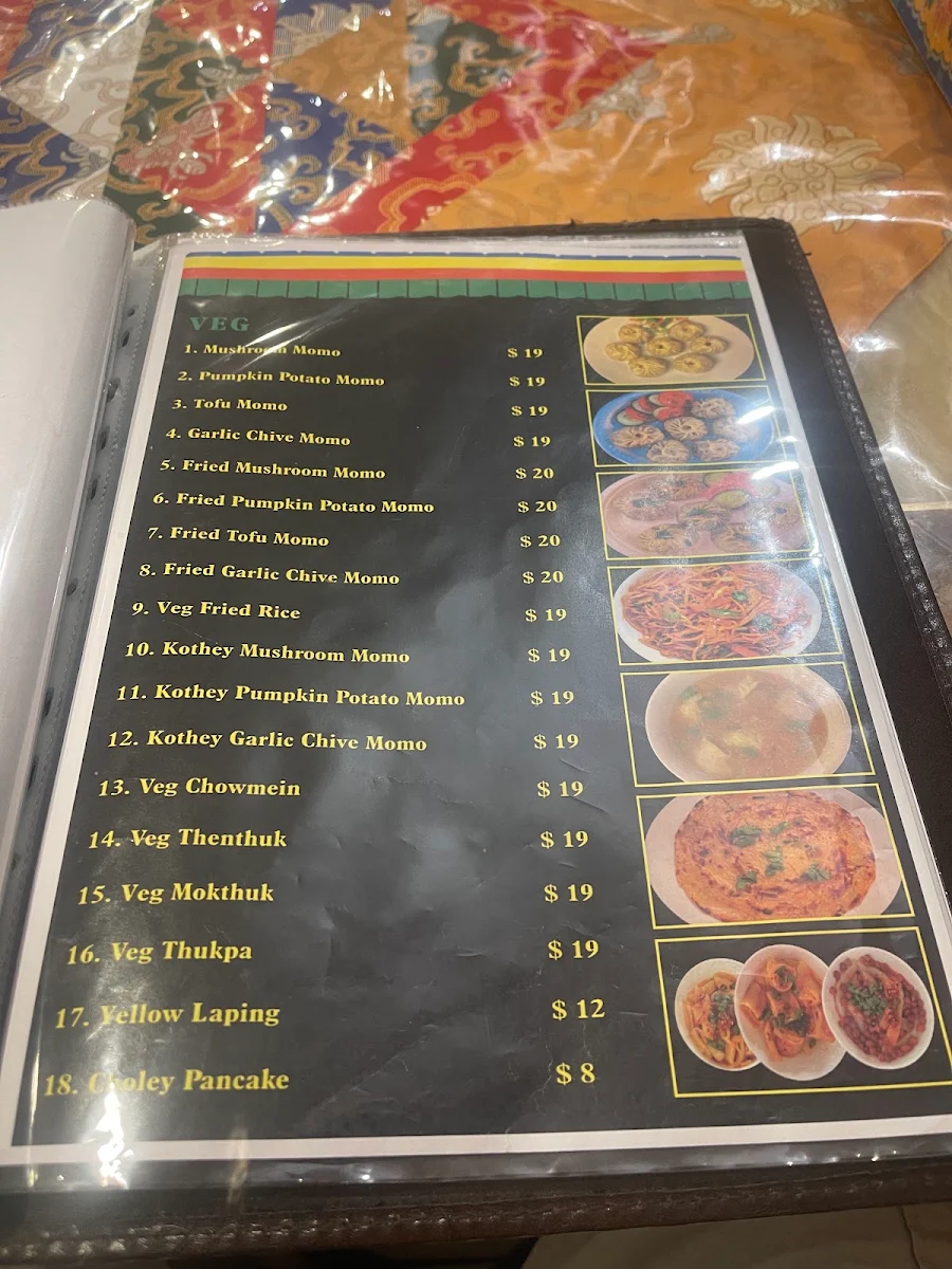 Menu, Tibet Momo Kitchen Byo