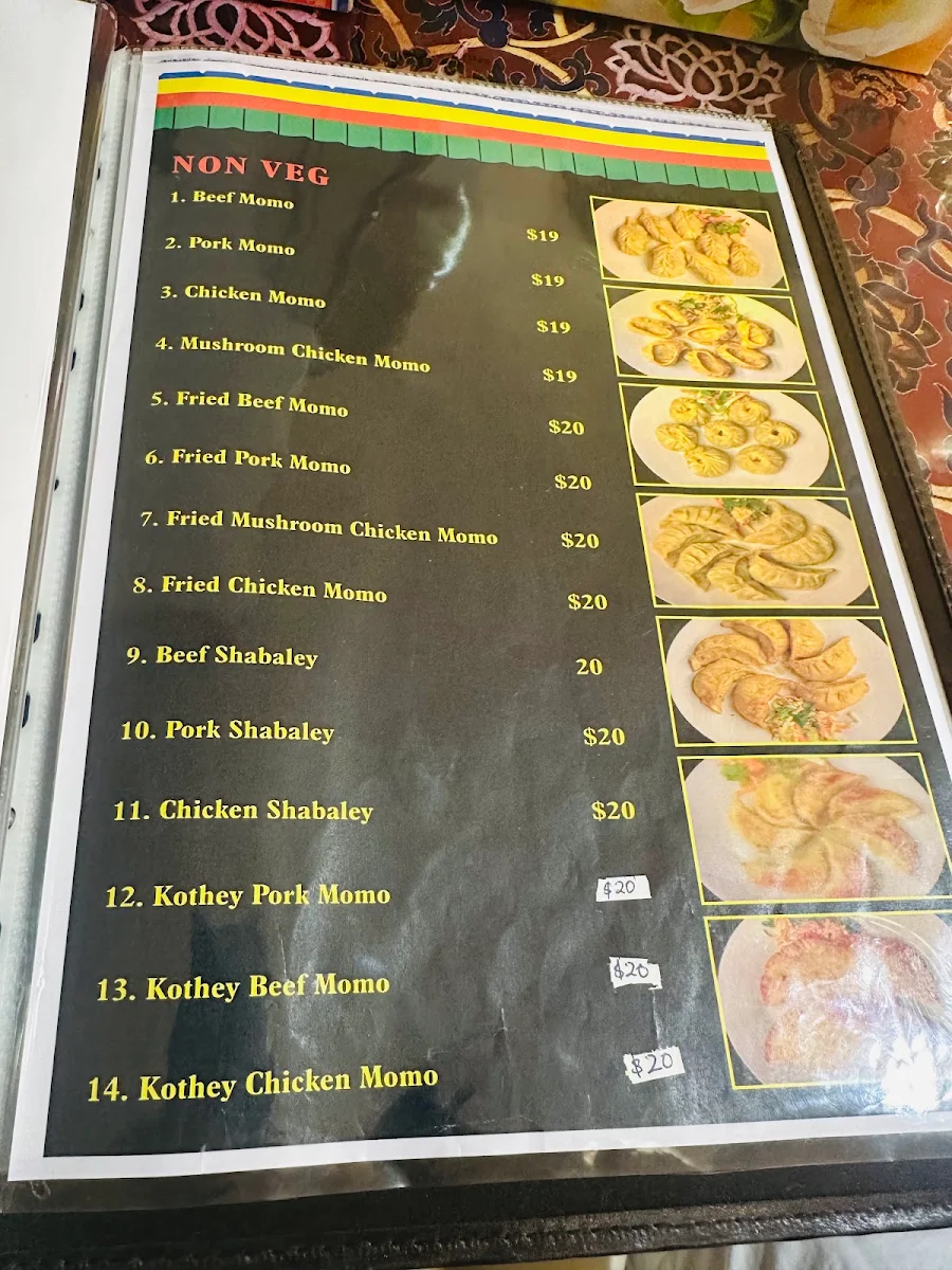 Menu, Tibet Momo Kitchen Byo
