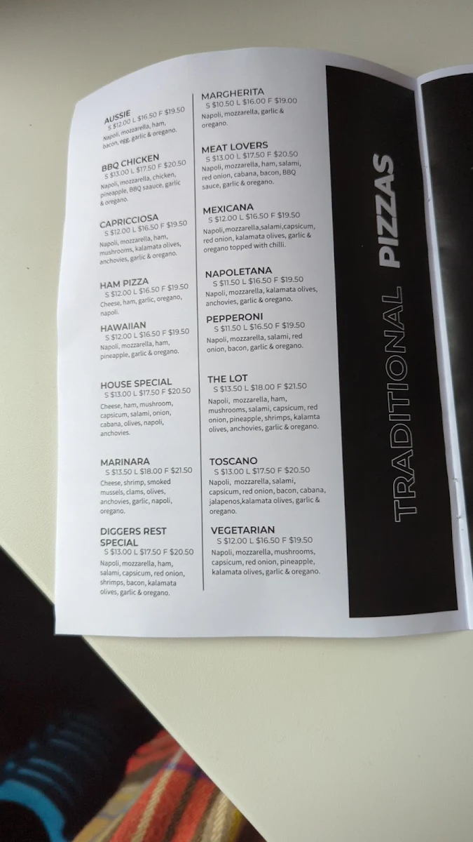 Menu, The Pizza Bar Diggers Rest