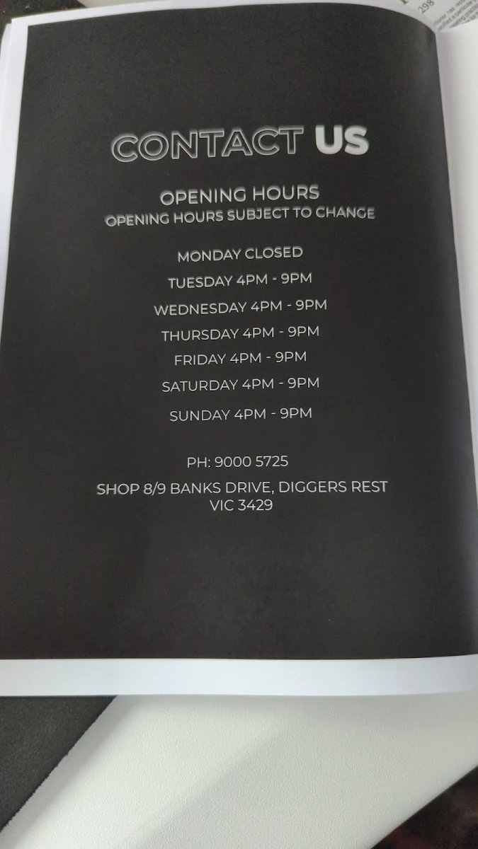 Menu, The Pizza Bar Diggers Rest