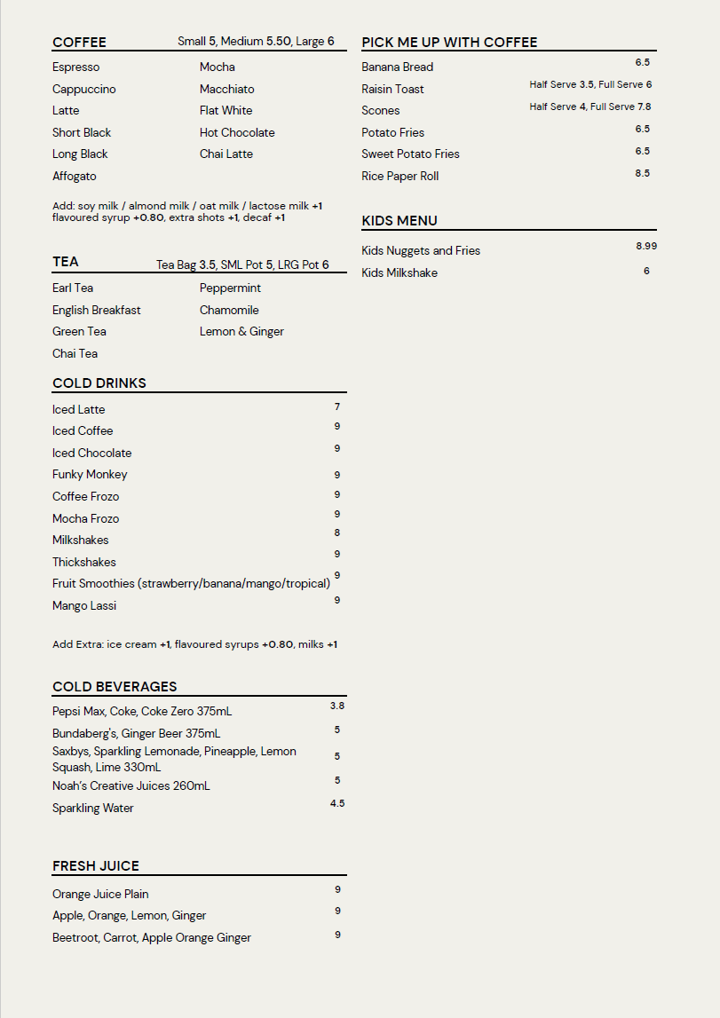 Menu, Purple Haze Espresso Bar
