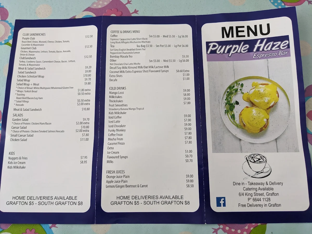Menu, Purple Haze Espresso Bar