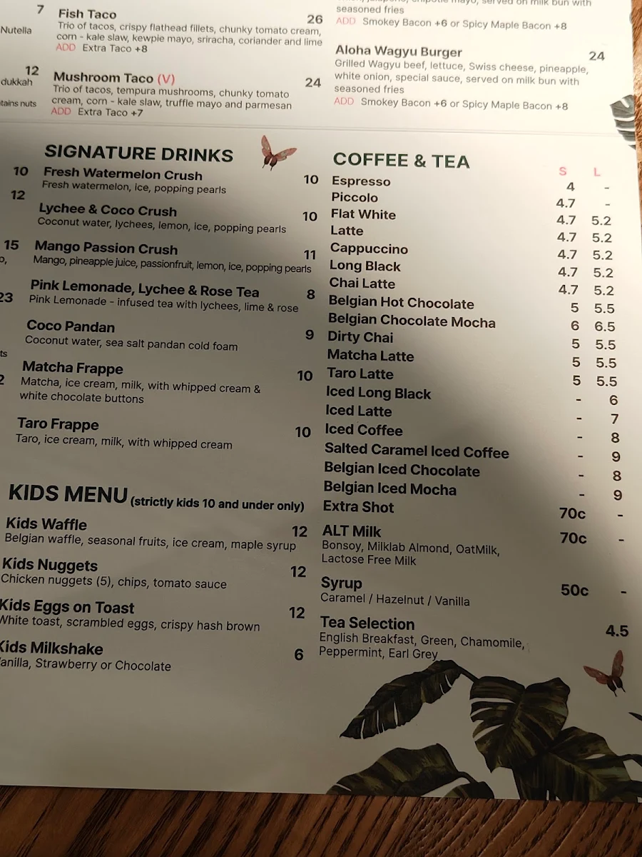 Menu, Urban Jungle Cafe