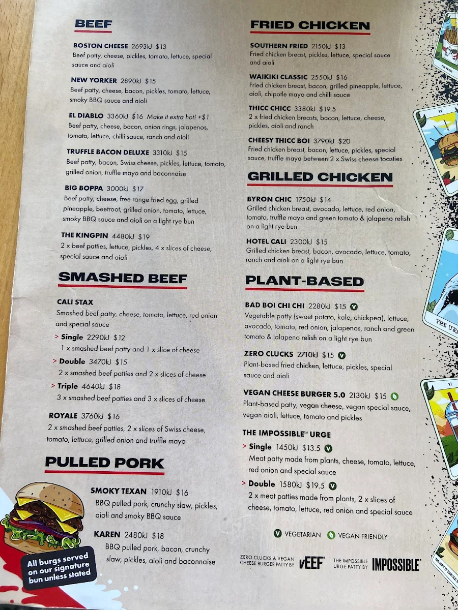 Menu, Burger Urge (DFO Brisbane Airport)